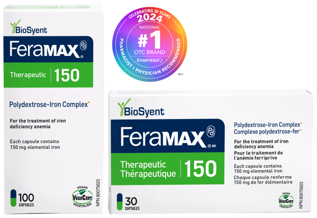 Feramax Pd 150 Blister pack and bottle of capsules with #1 OTC Logo