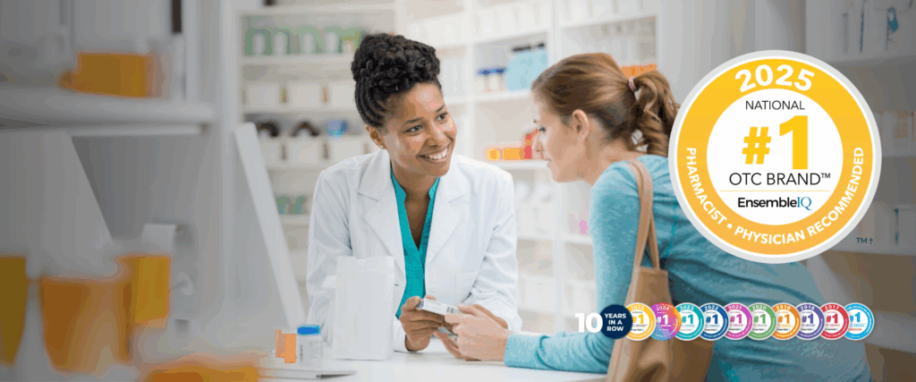 Pharmacist helps patient with over the counter supplement. #1 OTC badges